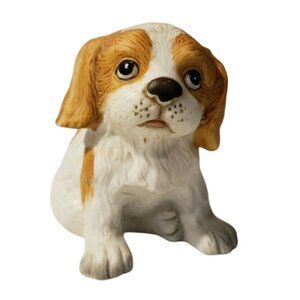 Vintage Homco Ceramic Puppy Dog Figurine White & Brown